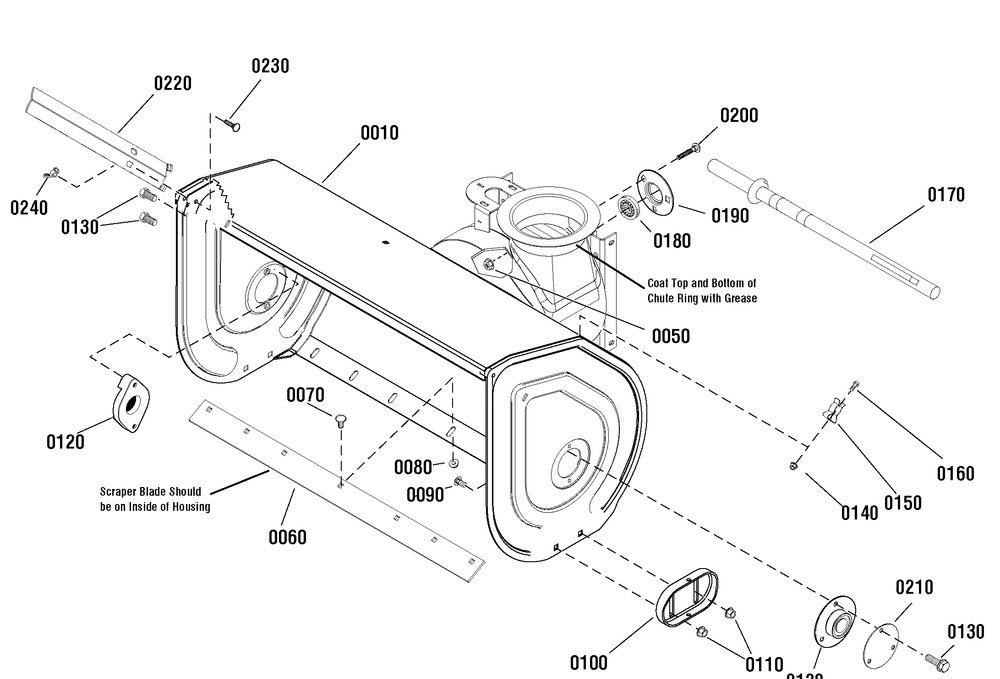Auger Housing Group Diagram and Parts List for 1696413-00-1226HD  Briggs and Stratton Snow Blower